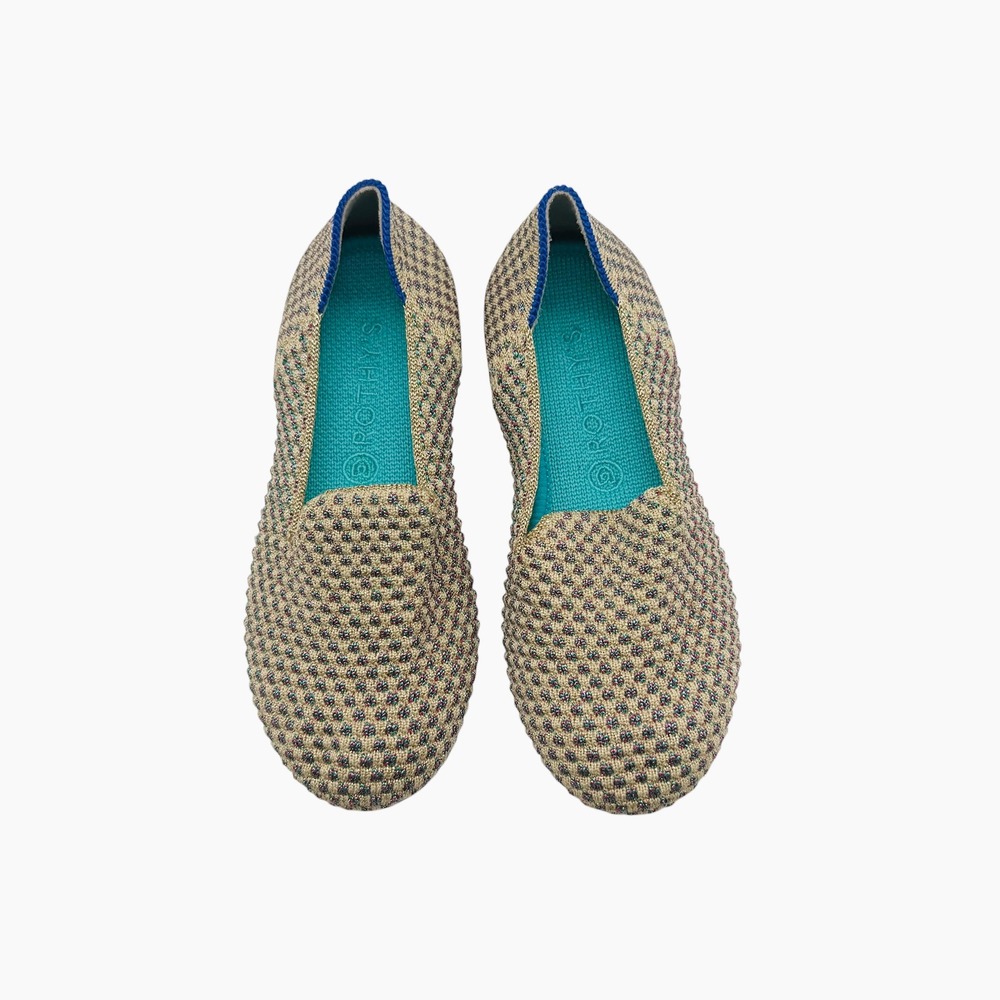Rothys Kids Loafers Multi Color Metallic Knit Gold Pink Teal Size K11 Flats